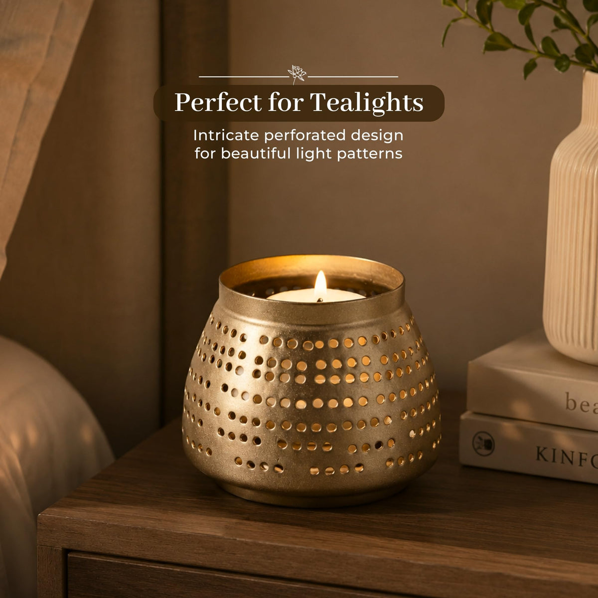 Habere India-All the Cultures Fabricating India Metal Candle Holder | Handcrafted Decorative Diya for Home Decor | Diwali Festive Gift | Pooja Room Tea Light Holder (Design01: L10 x W10 x H8 cm)