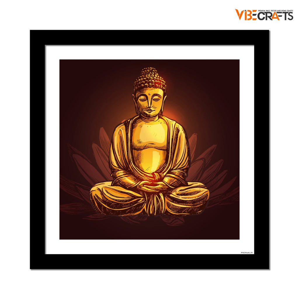 VIBECRAFTS Premium Wall Frame Painting of Lord Buddha Doing Meditation Digital Reprint Posters with Synthetic Wooden Frame Home, Office Decorative Gift Item(12 inch x 12 inch)(PFVC1Pcs4_701)