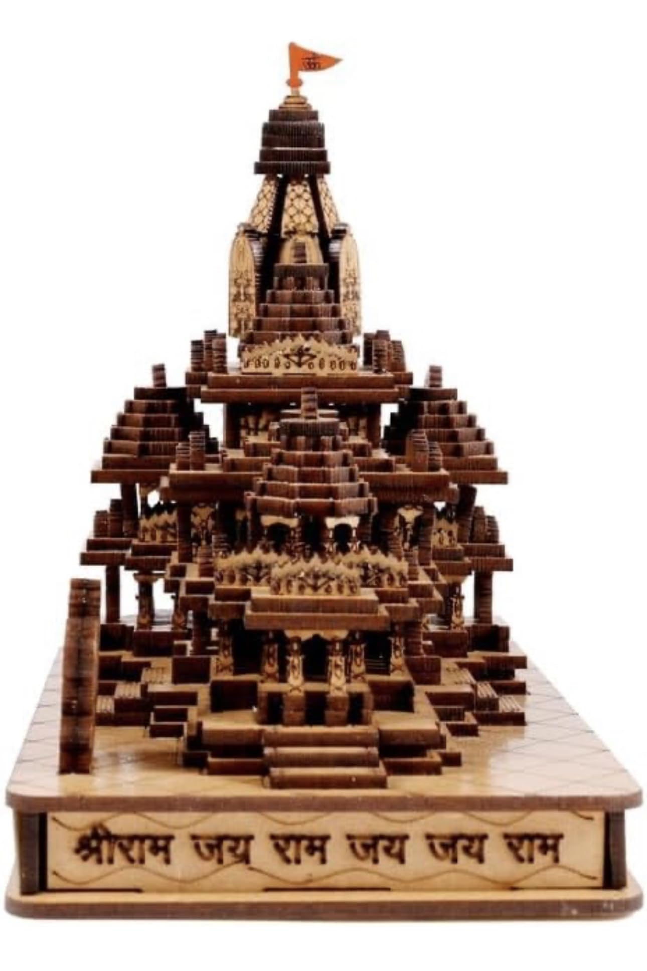 Twinster Ram Mandir Ayodhya Wooden Temple Model 6 Inches Decorative Statue Ideal for Home Décor and Gifting (Without LED)