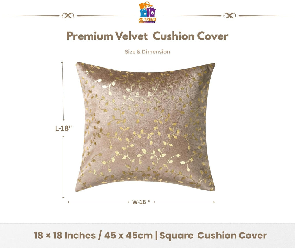 RD TREND Velvet Cushion Covers, 45 x 45 cm/18 x 18 inches,Pack of 5,250 TC, Back Zipper (Brown)