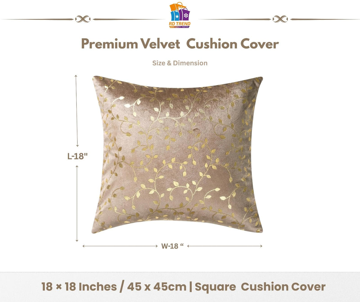 RD TREND Velvet Cushion Covers, 45 x 45 cm/18 x 18 inches,Pack of 5,250 TC, Back Zipper (Brown)