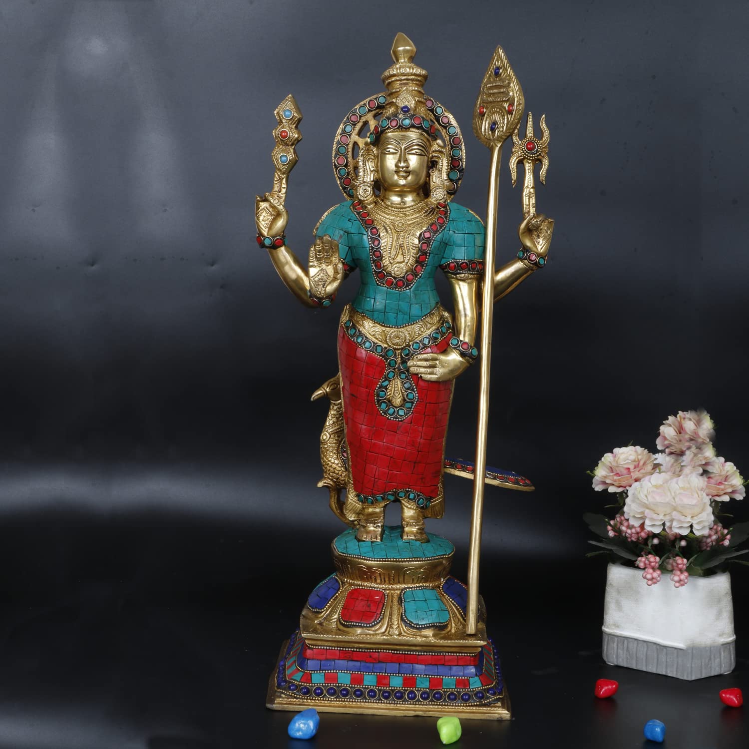 ARTVARKO Brass Lord Murugan Kartikeya Murugana Kumaraswamy Karthikeya Standing Idol Swaminatha Skanda Murti Swami Ji Subramanya 18 Inch