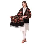 BRAVEZI Women's Woolen Kashmiri Emboridered Shawl (BZST5553, Black, Free Size)