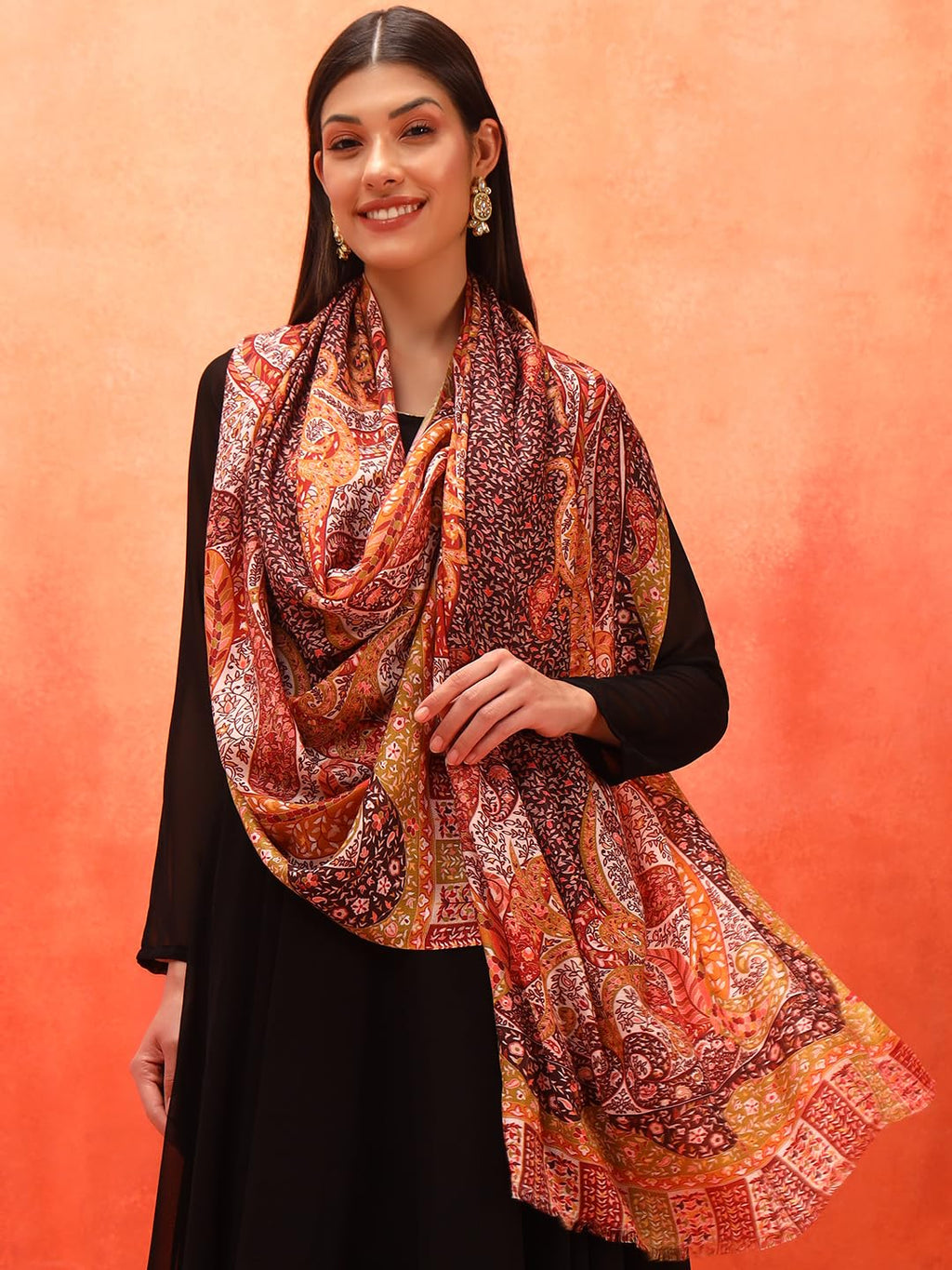 Pashmoda Women Royal Embers Fine Soft Bamboo Fibre Stole (Size 28x80in, 71x203cm) ISST33