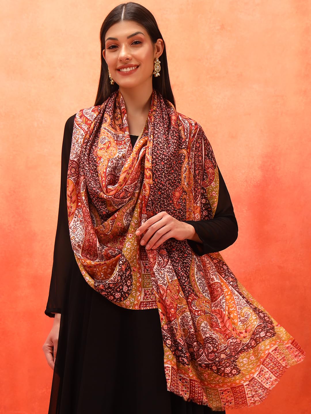 Pashmoda Women Royal Embers Fine Soft Bamboo Fibre Stole (Size 28x80in, 71x203cm) ISST33