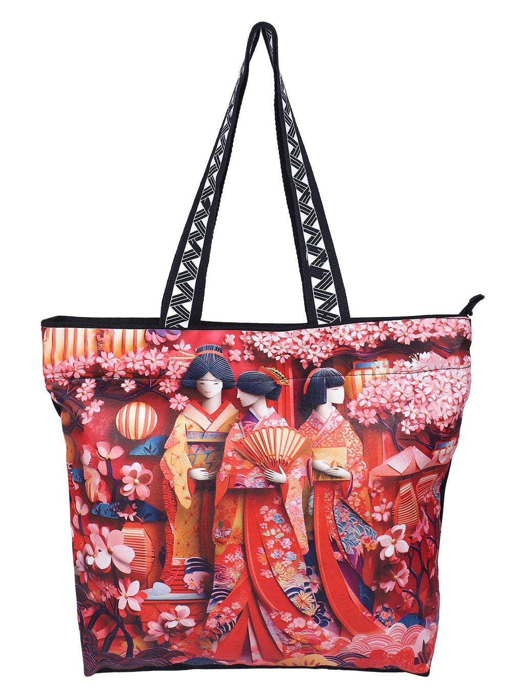 WOTM On The Move Tote | Premium Printed Cotton Canvas Tote Bag with Zipper & Inside Pocket, Stylish Everyday Travel Bag for Work, College, Office, Travel, Shopping (Japan)