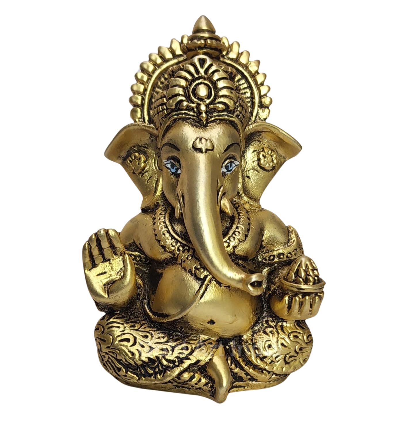 Gold Art India Ganesha Idol | Ganesh Statue for Home Decor | Ganesha murti for Office Desk, & Ganpati Idol for Car Dashboard | Unique Wedding & Birthday Gift (Gold Antique 3.5)