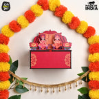 GKD Gift Hamper Special Mini Mandir with Pooja Samagri & 2 Diya's/Wooden Gift Box with Storage DIY Temple Traditional Design with Space, Hanging Mandir (Color Big Size)