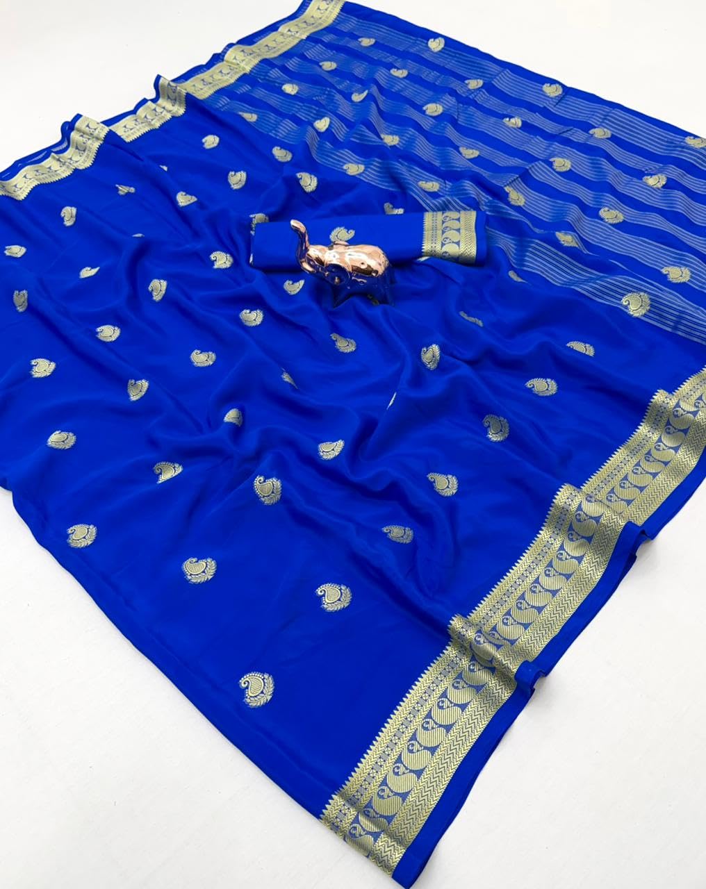 SATIKA VASTRAM Women's Crepe Viscose Mysore Silk Saree Mango Buttie And Zari Weaving Border With Blouse Piece (RoyalBlue)