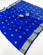 SATIKA VASTRAM Women's Crepe Viscose Mysore Silk Saree Mango Buttie And Zari Weaving Border With Blouse Piece (RoyalBlue)