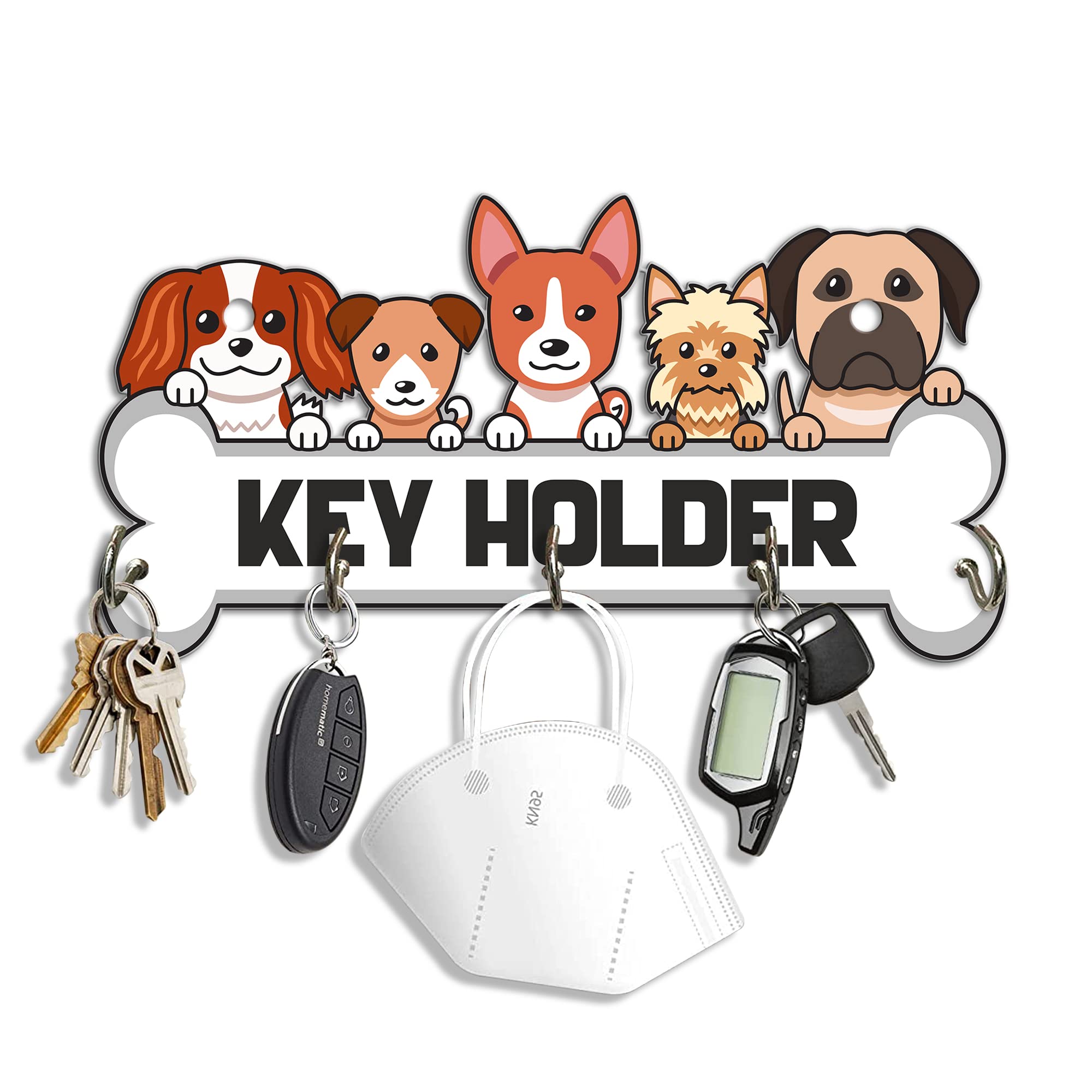 Artvibes Unique Stylish Wooden Key Holder for Wall Decor with Stylish Stainless Steel 5 Hooks Beautiful Key Organizer for Home Decoration(KH_805N)