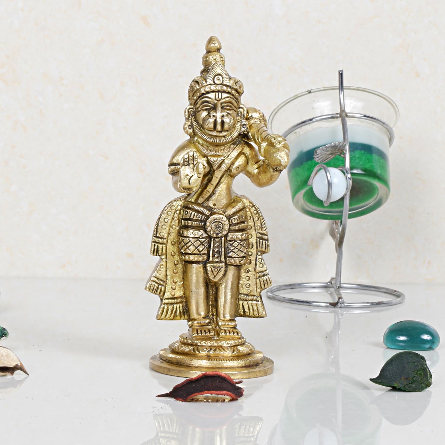 ARTVARKO Brass Bajrangbali Sankat Mochan Standing Hanuman Idol Statue Murti for Home Office Entrance Decor Temple Puja 5.5 Inch