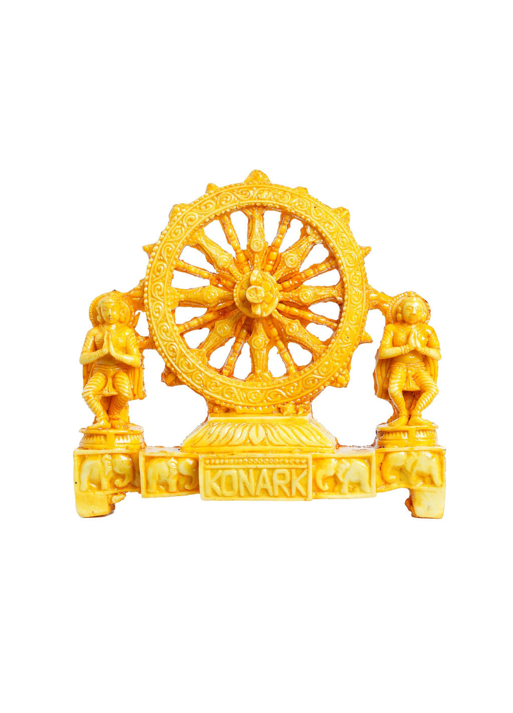 Zenith Zone konark Chakra Wheel showpiece – Handcrafted Sun Temple Sculpture for Home Decor, Office Desk, or Gift – Traditional Indian Artifact in Vibrant Yellow