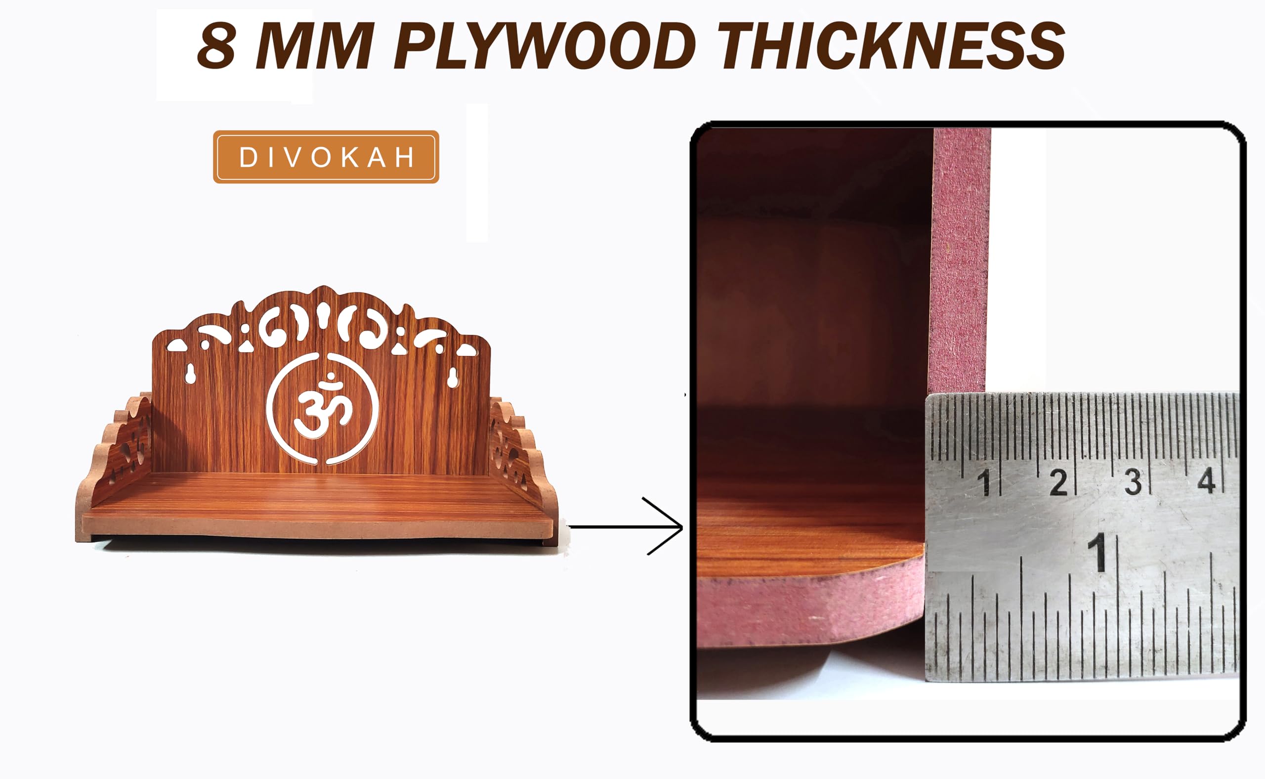 DIVOKAH® Plywood Small Wooden Temple for Home Office and Shop/Wall Hanging Temple/sinhasan/Pooja mandir/Pooja Stand/Hindola (8 MM Plywood Thickness) WDN_OMO