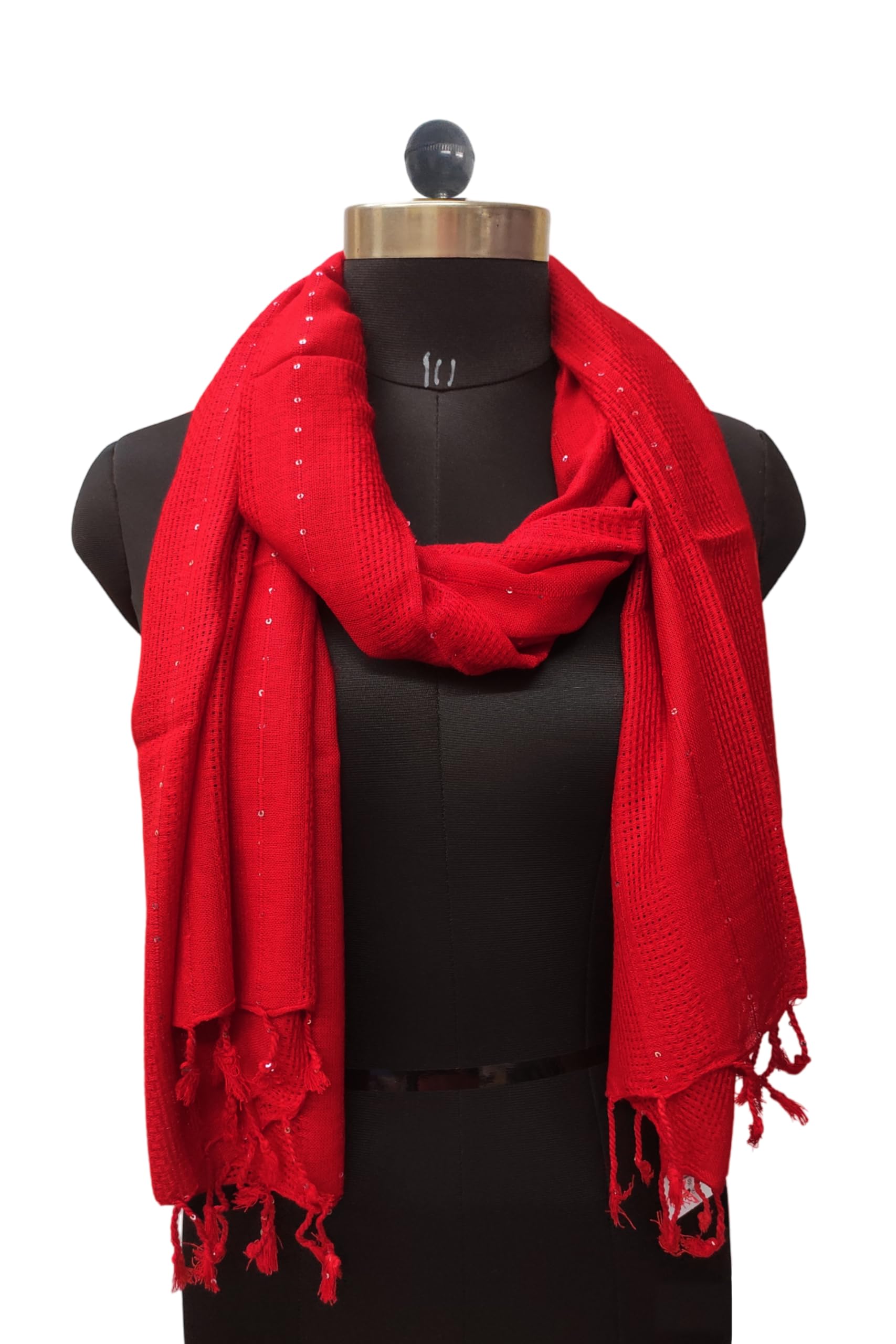 URBAN LADIIIZ Solid Sequin Stole with Tassels for Women & Men – Soft Lightweight Rayon Fabric | Available in 10+ Colours (RED)