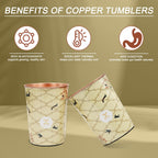 MERCAPE® 100% Pure Copper Glasses Set of 2 | Designer Meena Print | 300ml Each | Ayurvedic Benefits | Handmade Copper Tumblers for Daily Use & Gifting (Multiple Designs) (Beige Swallow Design)