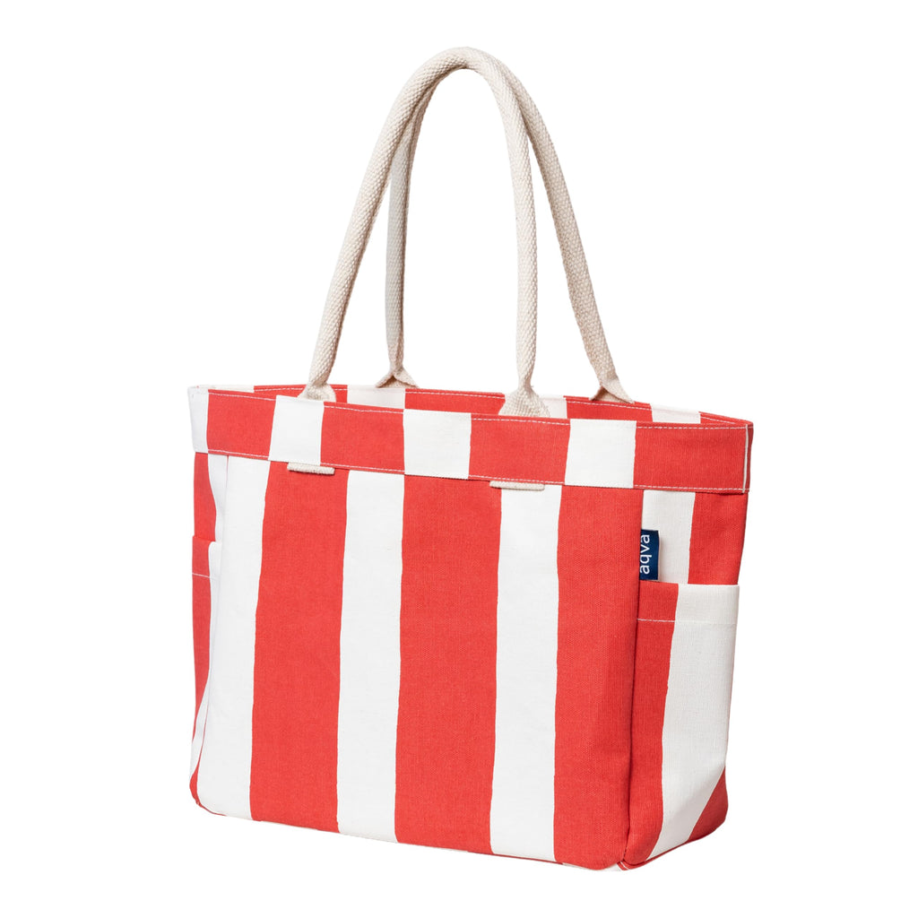 AQVA Large Cotton Canvas Tote Bag for Women with Side Pockets | Trendy Stylish Multipurpose Handbag with Zipper | Shoulder Bag for Shopping, Travel and Work | Red
