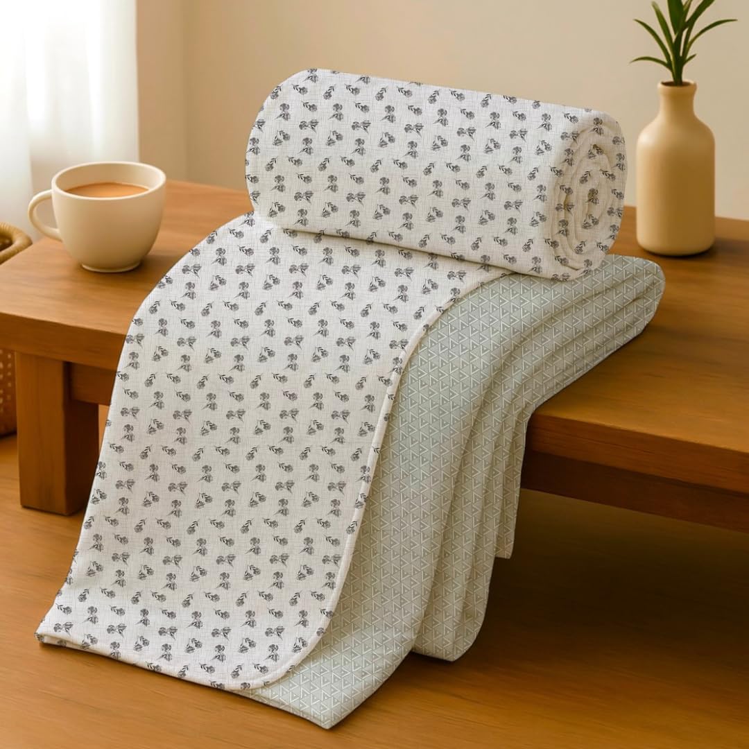 Jaipur Weaves 100% Cambric Cotton Single Bed Dohar, Ultra Soft Dohar, Bed Blanket, AC Blanket, Reversible Dohar for Summers/Winter, 58 X 88 Inches, 240 TC (Olive Haze, Single) Kafalo
