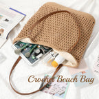 PALAY Tote Bag for Woman Crochet Beach Shoulder Bags with Leather Strap