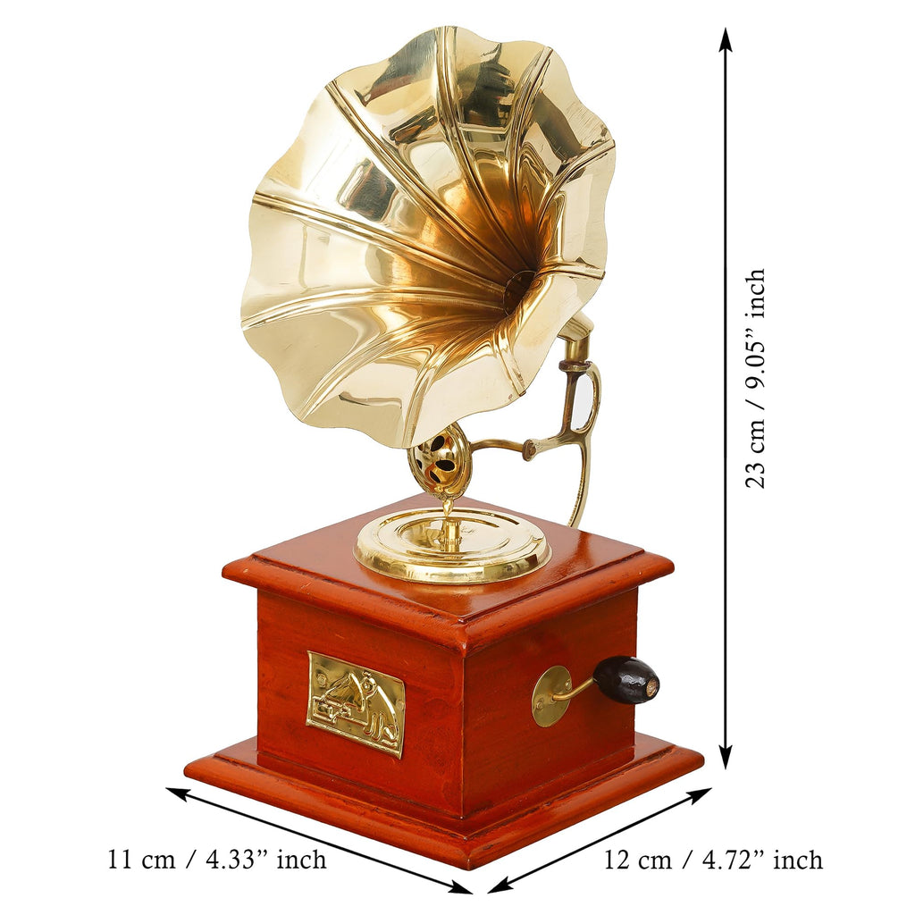 JaipurCrafts Premium Sparkle Square Gramophone Showpiece - 23 cm (Brass, Brown, Gold) (Brown, Gold)