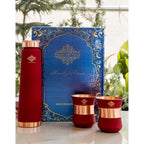 INDIAN ART VILLA Copper Bottle & Glass Set - 800 ml Water Bottle & 2 Glasses (300 ml Each) with Red Pyramid Ombre Silk Finish, Perfect for Gifting & Everyday Use