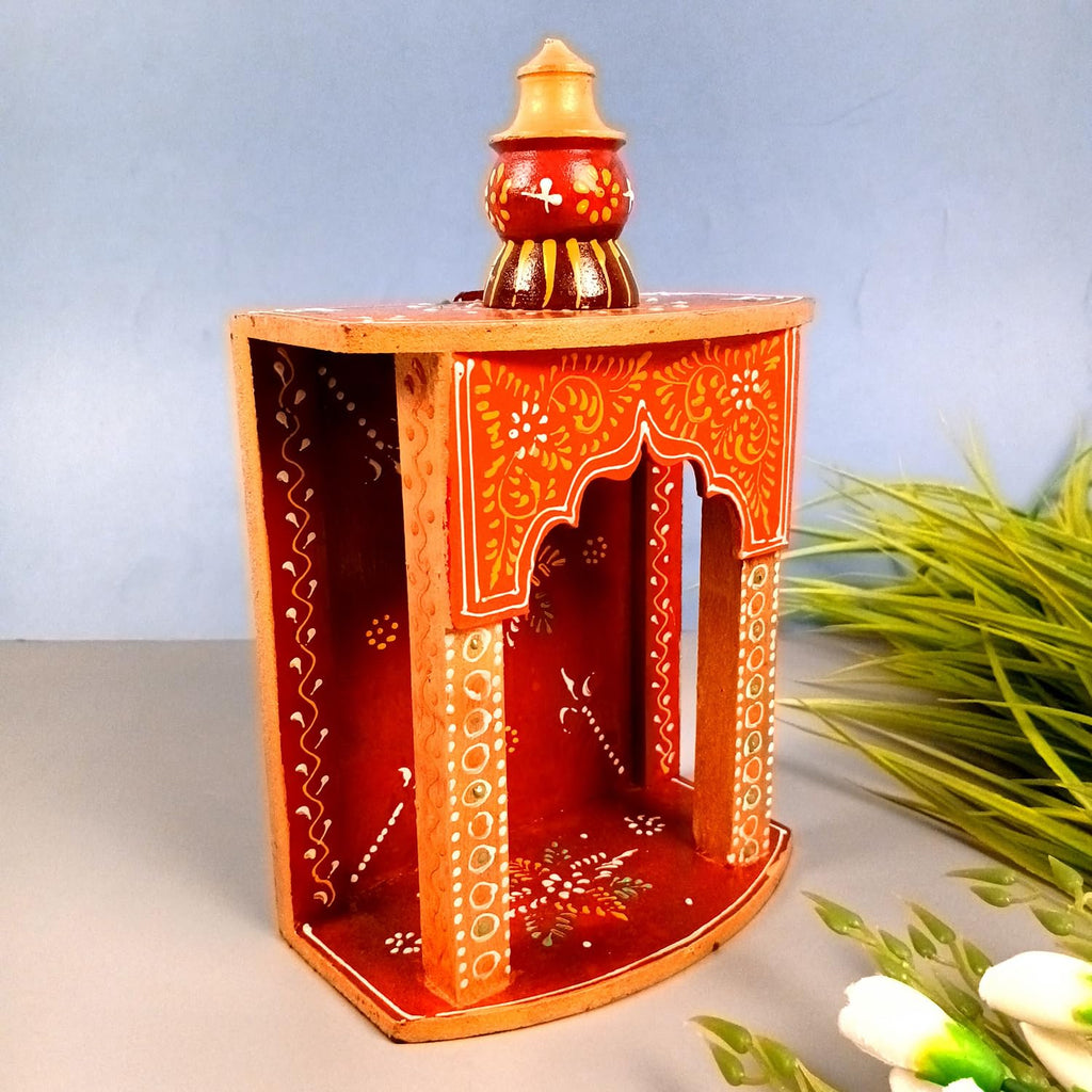 Apka Mart The Online Shop Pooja Mandir | Home Temple Wooden Wall Mounted | Hanging Puja Stand/Unit Small – for God, House, Puja Ghar, Office & Shop - 11 Inch