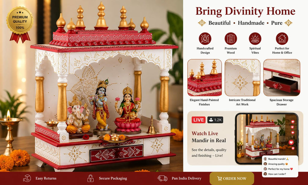 Kamdhenu Art and Craft Hardwood Wall Mounted Temple (Red_22 Inch X 11 Inch X 28 Inch)
