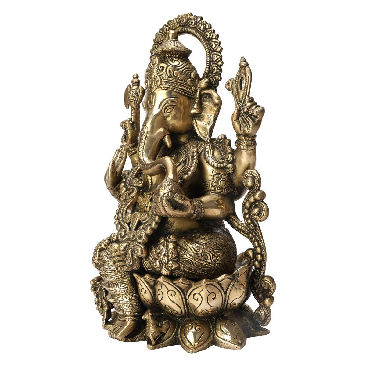 SVARUP Brass Ganesh Lord Ganesha Mangalkari Sitting on Lotus for Puja Decor Gift 12 Inch