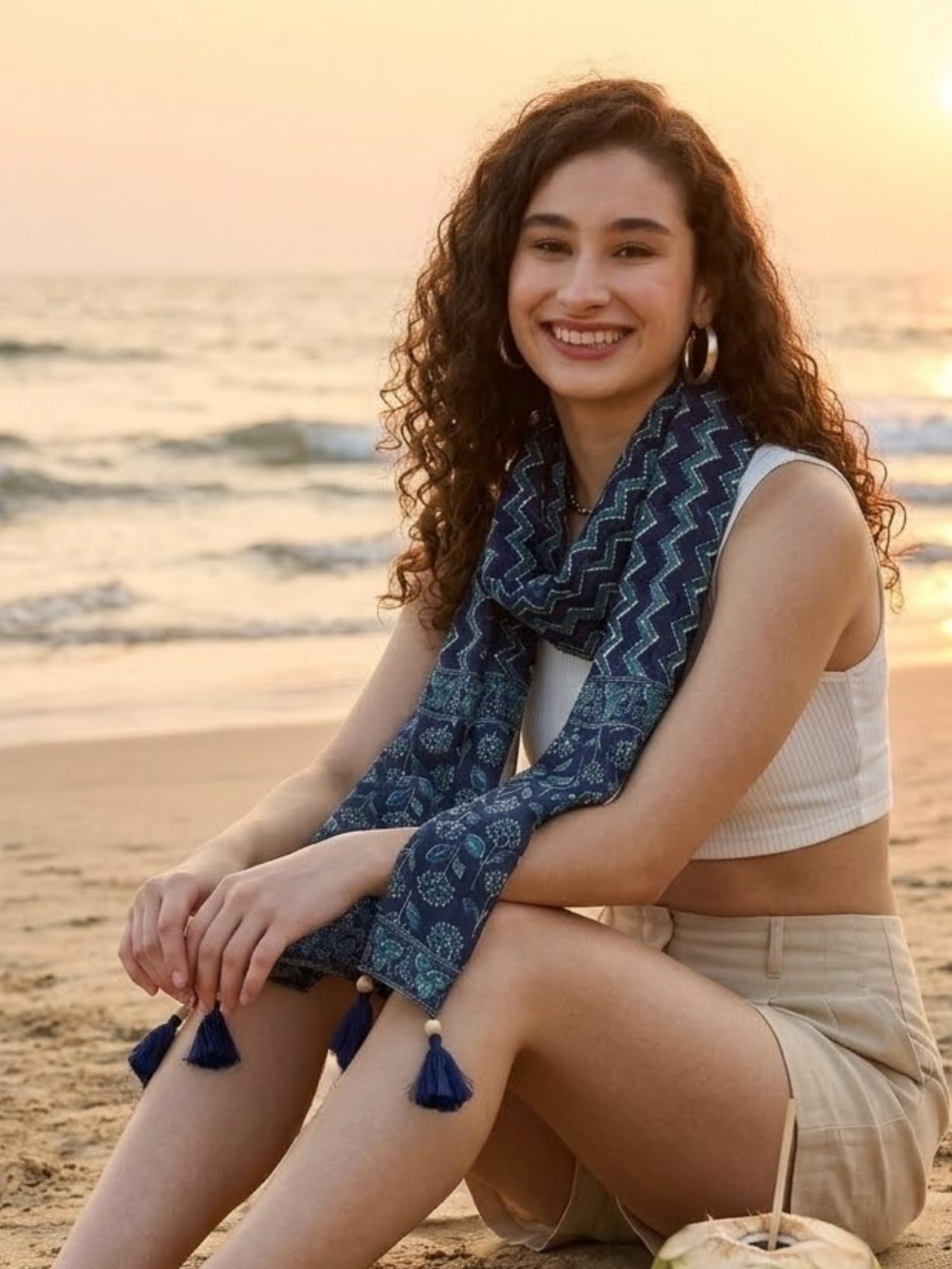 GALE GIRLS Cotton Scarf For Women Stylish|Beach Tassel Printed Scarf|Multicolor|Easily fits 180 * 50cm|70x20 Inch