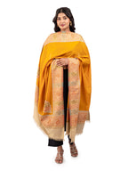 Naureen Women Faux Pashmina Kani Shawl with Contrast Palla, Warm and Soft, 40x80 inch (Mustard)