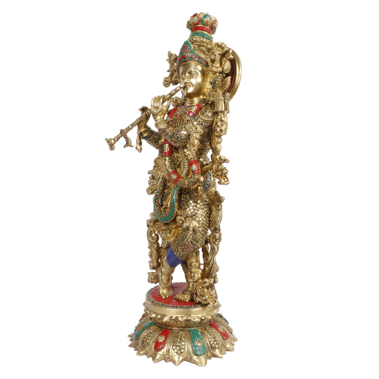 ARTVARKO Big Lord Murli Manohar Krishna Statue Brass Inlay Handwork Murti Gift & Home Temple Décor - Height 25 Inches