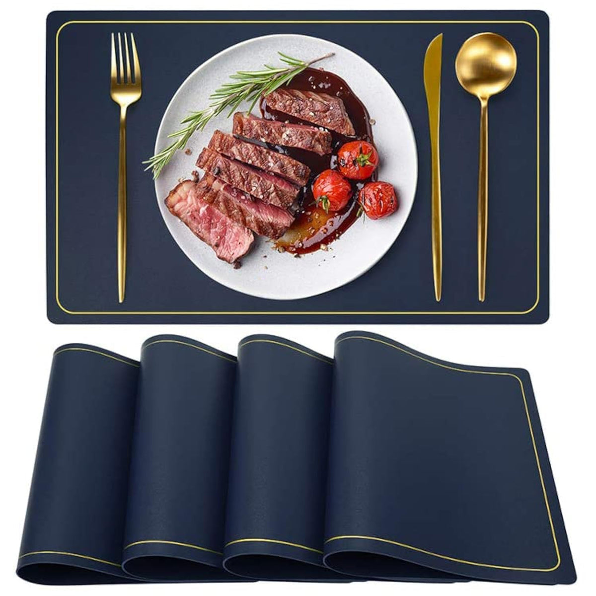 Maharsh Pu Leather Dining Table Mat Waterproof Heat Insulation Placements (Blue, 2) Kafalo