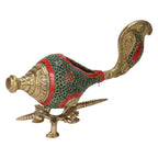 SVARUP Brass Shankh with Stand Conch Stand Shell, 14 Inch Table Top Multicolor