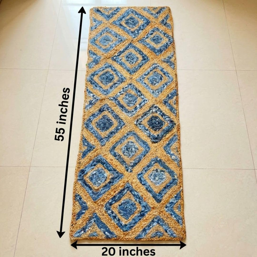 ATRANGI STUDIO Rectangle Jute Rug | Handwoven Braided Design Mat | Rectangular Floor Rug for Living Room, Bedroom, Reading Corner | Boho Home Decor | 20x55 inch, Natural