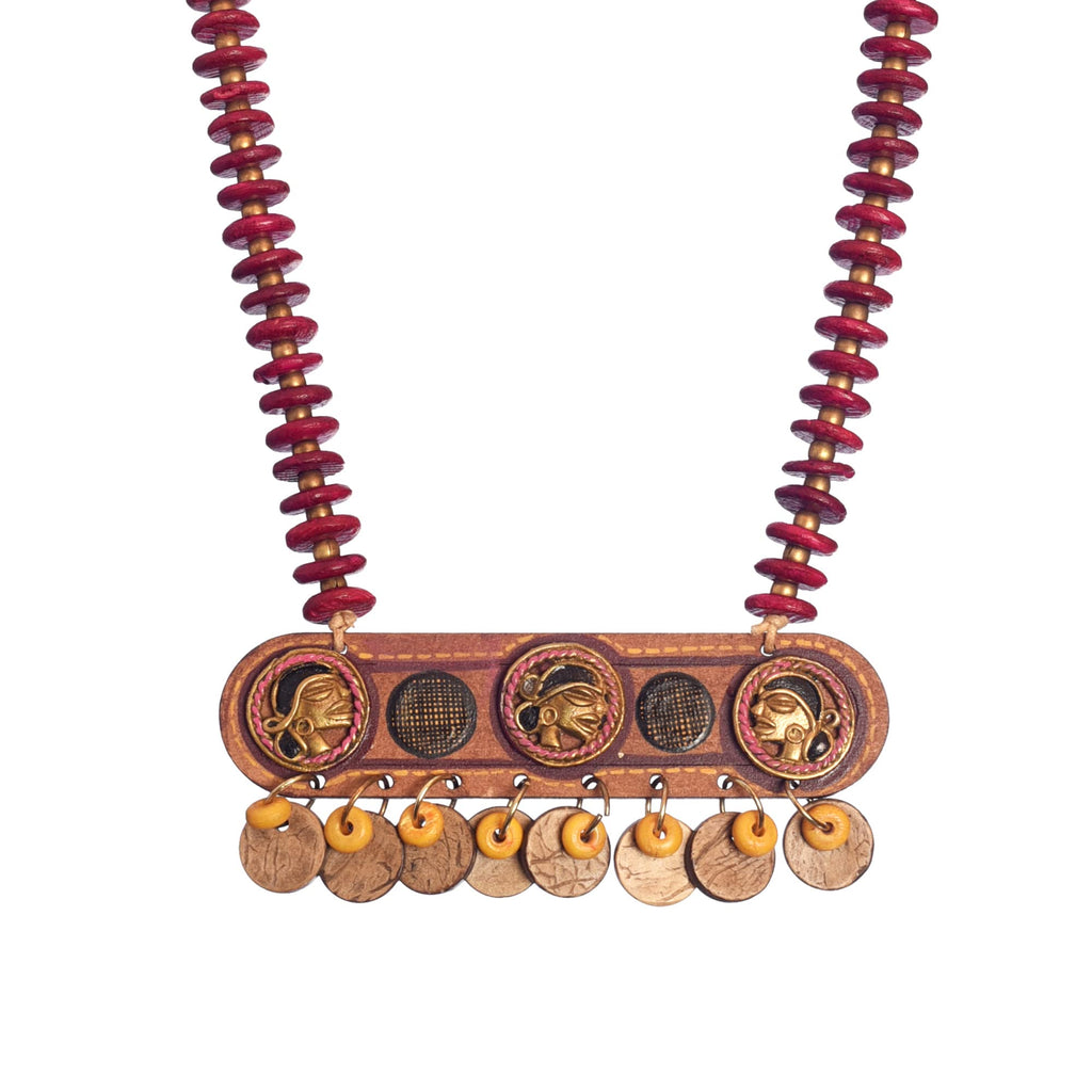 AAKRITI ART CREATIONS Heritage Drift Handcrafted Ethnic Necklace for Women | Hand-Painted Pendant with Beads | Boho Pendant Necklace for Women | Handmade Jewellery Gift