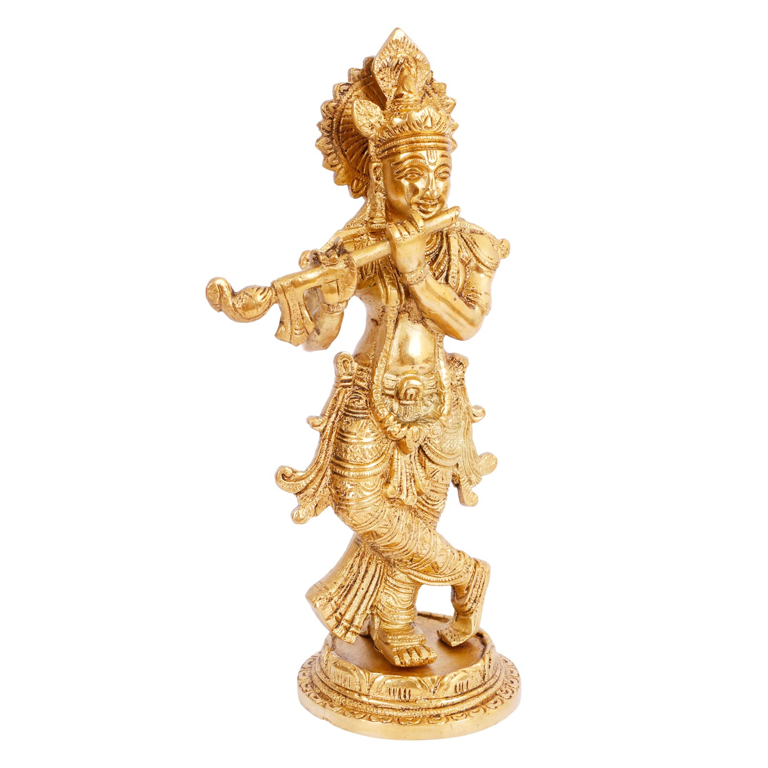 ARTVARKO Brass Krishna Idol Statue Playing Flute for Puja Mandir Krishna Murti Sculpture Gift & Home Decor Height 9 Inches