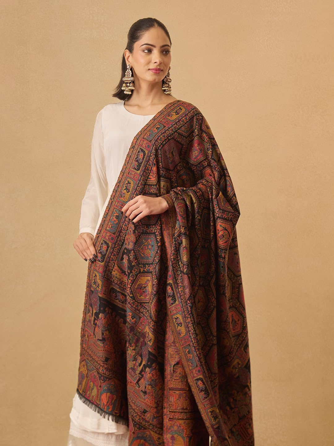 Pashmoda Women Darbari Kaani Wool Blend Kashmiri Shawl (Size: 40x80in, 101x203cm) RSS41