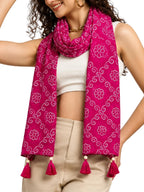 KE KANHA EXPORTS Cotton Scarf with Tassels|Bandhani Print Scarf for Women Stylish|Stole for Women|Breathable Boho Beach Summer Wrap|Multicolor Scarf|Easily Fits 180 * 50 CM