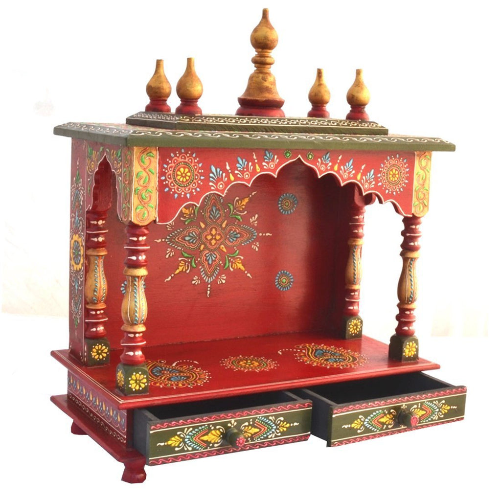 Jodhpur Handicrafts Wood Home Temple (20 x 12 x 24 inch, Red)