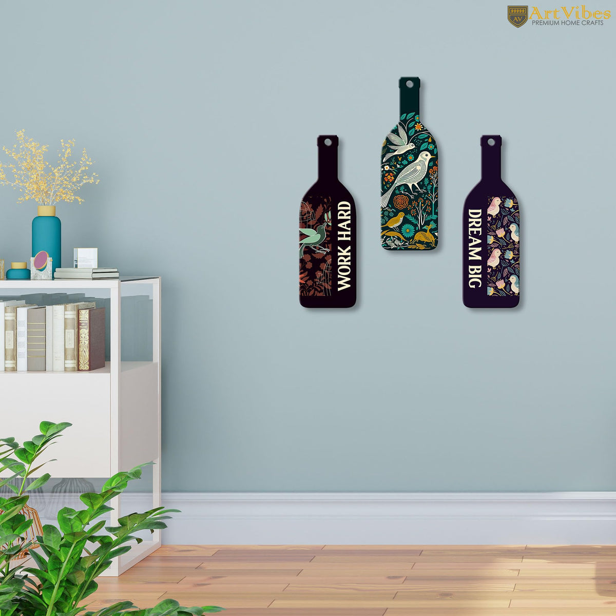 Artvibes Work Hard Dream Big Decor MDF Wall Hanger | Quotes Decor Item | Motivational Wall Decor | Wall Poster | Graphic Art | Gift Items | Office Wall Decoration Items (WH_9527N), Set of 3