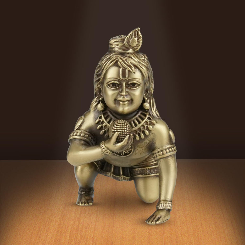 Brass Shringar Ladoo Gopal | Premium Krishna Brass Murti for Home Decor, Mandir & Office | Elegant Gift for Housewarming, Festivals & Special Occasions (Coffee Antique Finish)