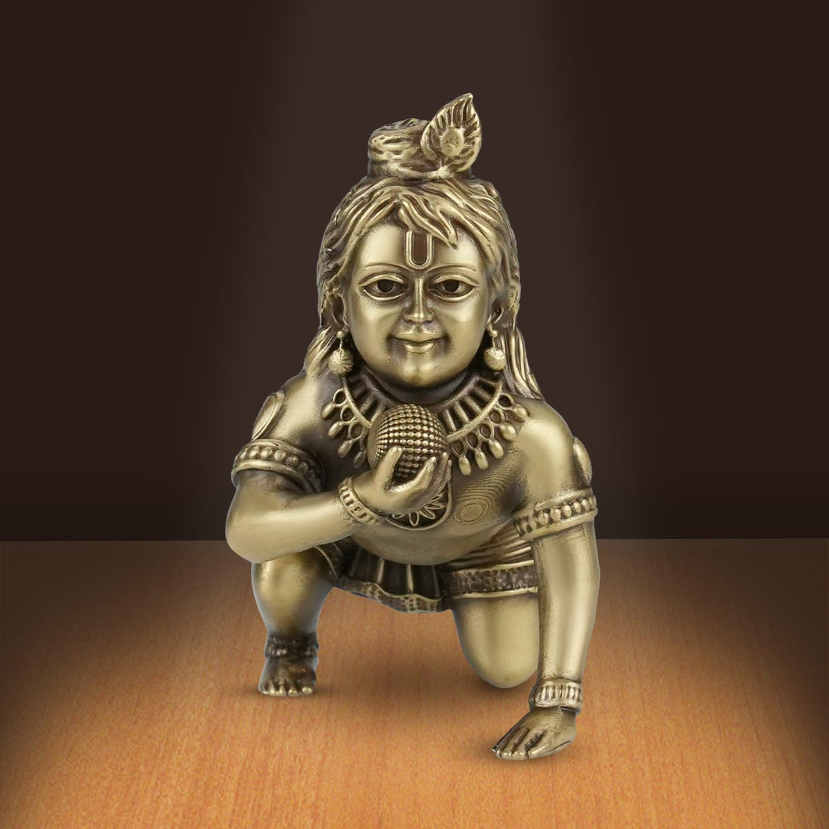 Brass Shringar Ladoo Gopal | Premium Krishna Brass Murti for Home Decor, Mandir & Office | Elegant Gift for Housewarming, Festivals & Special Occasions (Coffee Antique Finish)
