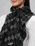 Ravaiyaa - Attitude is everything Women Woolen Ikat Design Casual Warm Winter Wear Muffler Scarf Stole 72x14 Inch (Black & Grey Check)