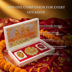 House Of Wemy Gold Plated Ram Darbar Pocket Temple for Wedding/Marriage Gift | Sri Ram, Lakshman, Sita & Hanuman Divine Prayer Boxes with Photo Frame & Charan Paduka (White - 21.3 cm)- Pack of 1