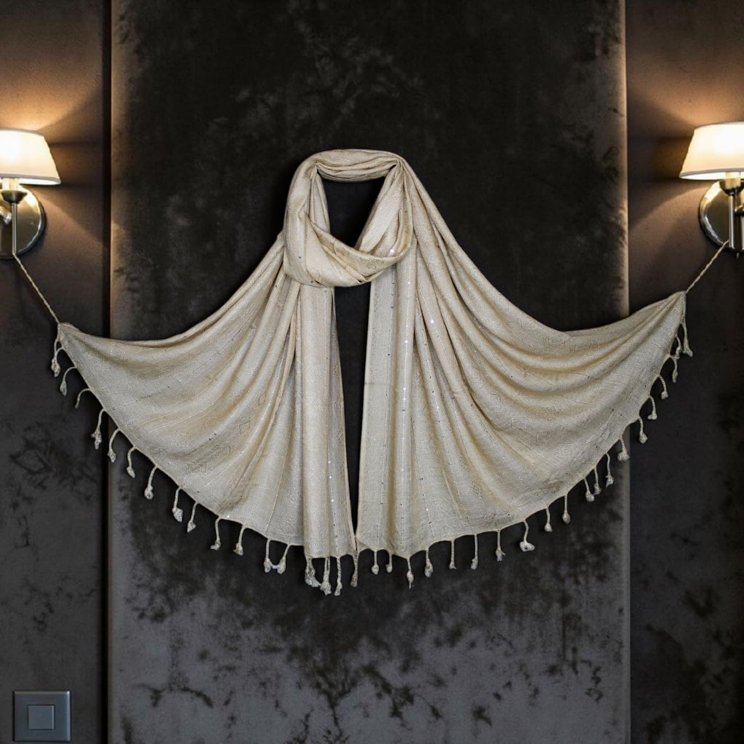 STOLE STUDIO Elegant Luxurious Sequence Viscose Stole Scarf (Beige)