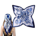 SANNIDHI Scarf for Women Stylish Large Square Blue White Satin Bandanas
