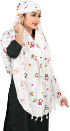 Vinsh Enterprise Cotton Female Long Scarf Cum Mask Scarves Usable for Vehicle Driver | White Printed Design | Universal Size | For Girl & Women | Soft & Breathable Sun Protection (TEDY BEAR)
