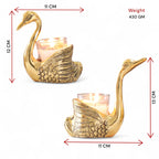 KridayKraft Antique Gold Aluminium Swan Tealight Candle Holders Set of 2 | Handcrafted Metal Bird Figurine Table Centerpiece for Living Room & Dining | Wedding, Housewarming