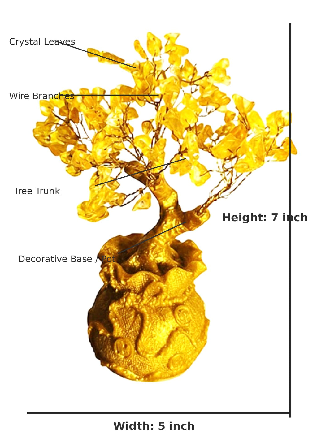 Sasha ES Citrine Crystal Money Bag Tree for Wealth, Prosperity & Good Luck, Gold Decorative Feng Shui Tree