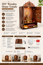 Gloridec Wooden DIY Pooja Temple for Home with Door | Pooja mandir with Door Wall Mounted Temple with LED Light | Home Mandir for Puja Room, Living Room & Office (49 x 30 x 20 CM)
